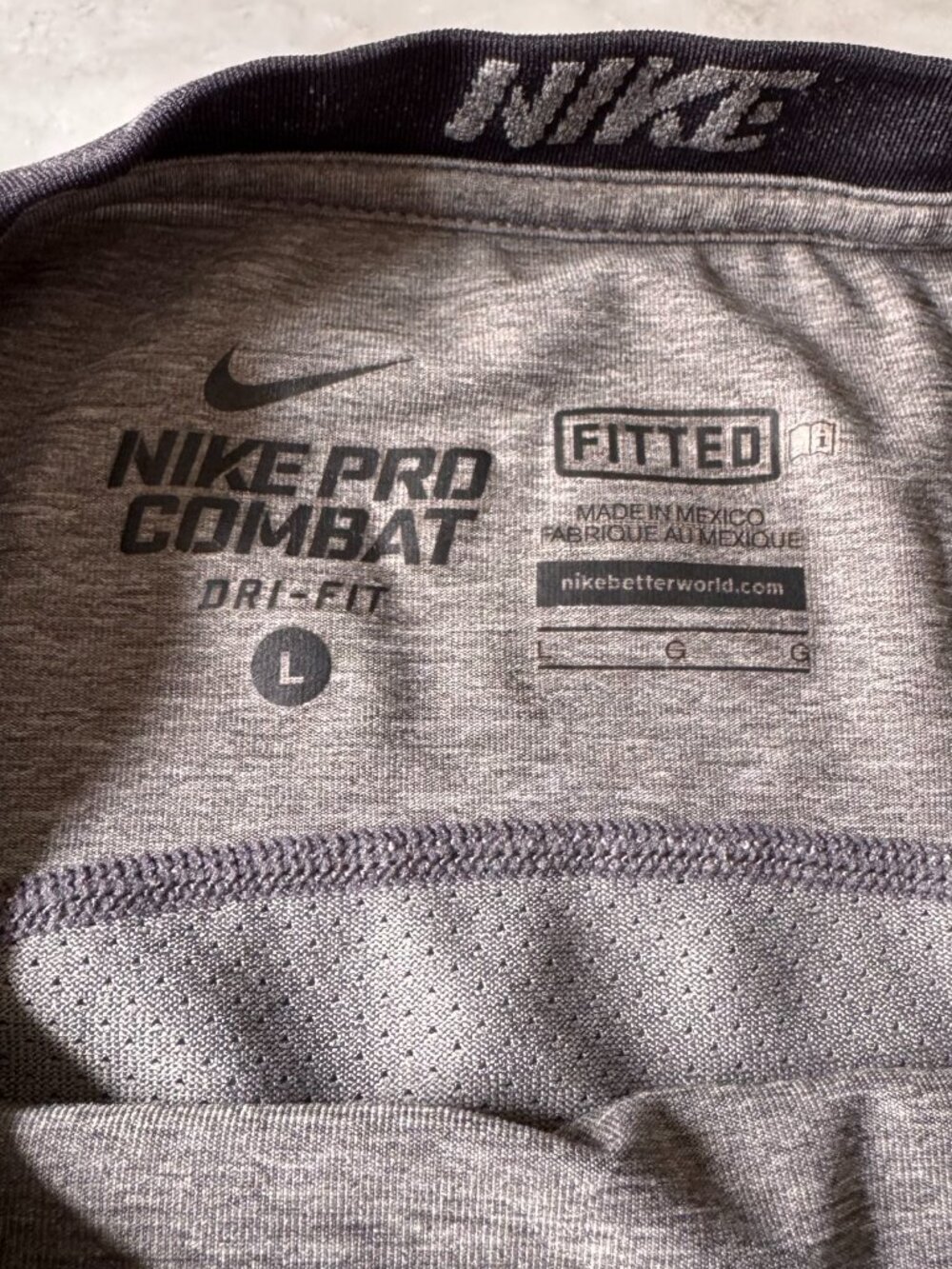 Nike Pro Combat Dri-fit Men's Short Sleeve T-Shirt Crew Neck Gray Size Large L - Picture 4 of 11